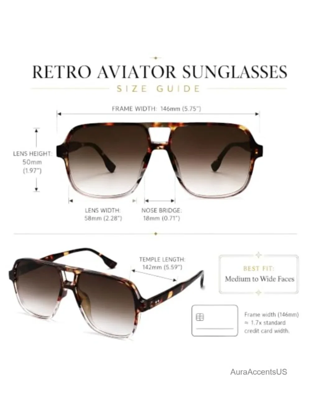 Oversized Aviator Square Sunglasses UV400 Gradient Lenses